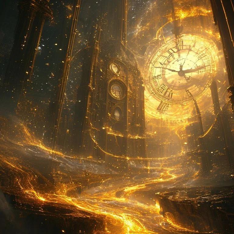 The Clocktower of Eternity - where time doesn't tick, it flows. Rivers of golden moments cascade through gears made of crystallized memories. The timekeeper counts not seconds, but dreams. What hour is it in your soul? ???? #ClockTower #TimeFlows #AIArt #Surreal #GoldenHour #Dreamscape